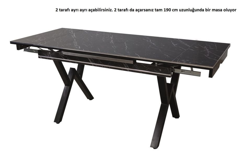 NERO Masa 200S 8 Kişilik Masa Siyah Mermer