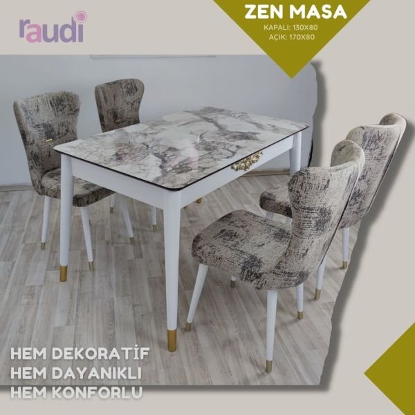 Zen Masa 401E Sarı Varaklı Masa & Masa Takımı