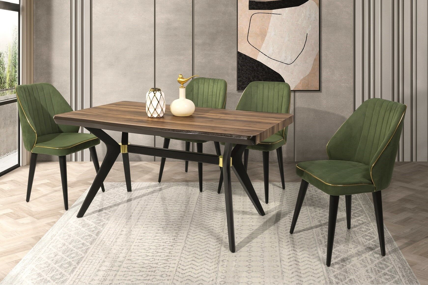 Gordion Masa 300C Ceviz Metal Ayaklı Masa / Salon Masa Takımı